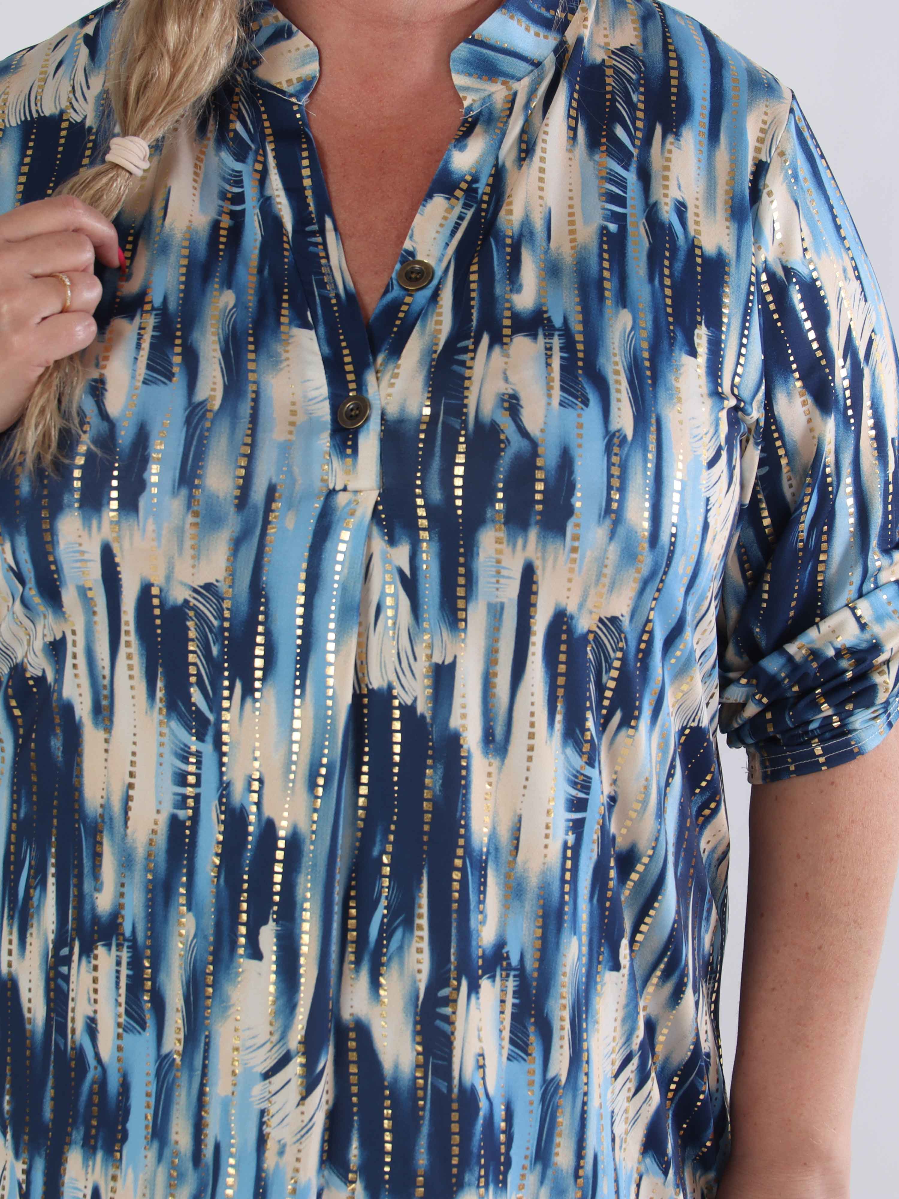 Ebba Pattern Long - Elastisk mönstrad plus size klänning med gulddetaljer